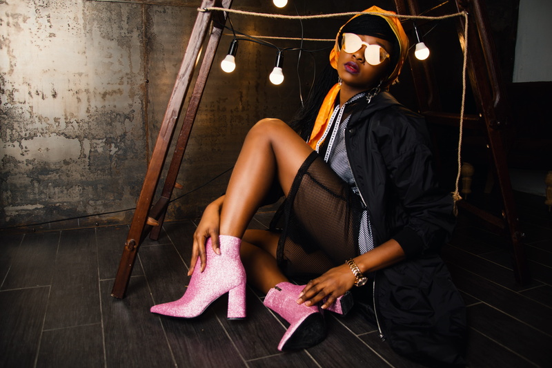 pink, glasses, clothing, beautiful woman, shoe, photoshoot, young, stiletto, females, lifestyles, relaxation, jacket, 5K, black, chair, indoors, outfit
