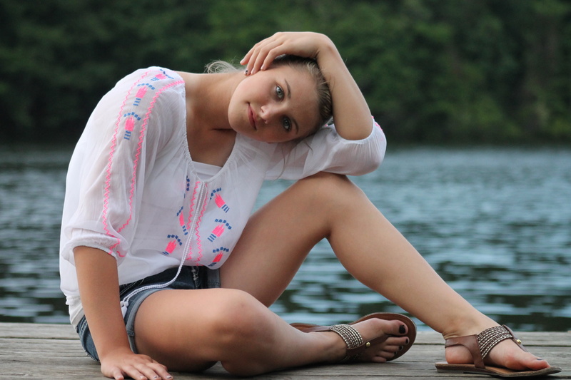 elbow, young adult, leisure activity, dock, woman, hair, three quarter length, water, contemplation, blouse, sitting, lifestyles, 4K, white, focus on foreground