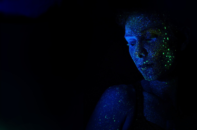 blue, copy space, man, young adult, guy, darkness, one person, artist, 5K, portrait, neon colored, adult, art, black background, woman, headshot, only women