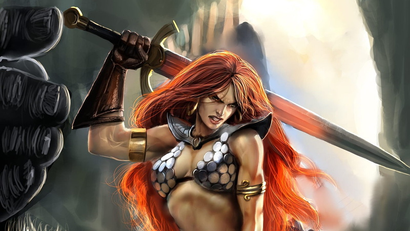 cartoon/comic, 1080P, sword, hd, red, sonja, drawing, redhead