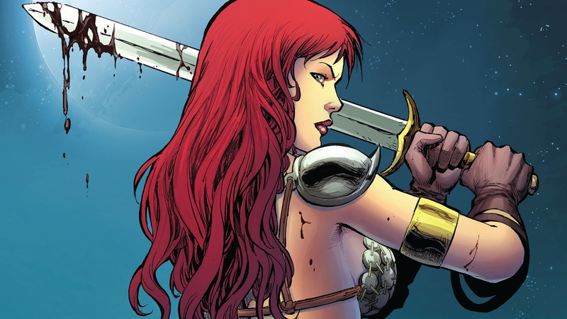 sword, red, blood, hd, sonja, 1080P, cartoon/comic, redhead