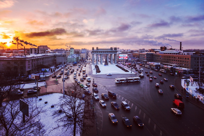 Moscow Gates Moskovsky Prospect, St. Petersburg, traffic, spb, photography, home, moscow, aerial, Russia, gates, 1080P, Peter, building, buildings, street
