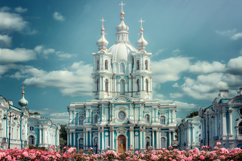 SPb, Flowers, 1080P, Russia, Cathedral, Peter, Saint Petersburg, Smolny convent, St. Petersburg