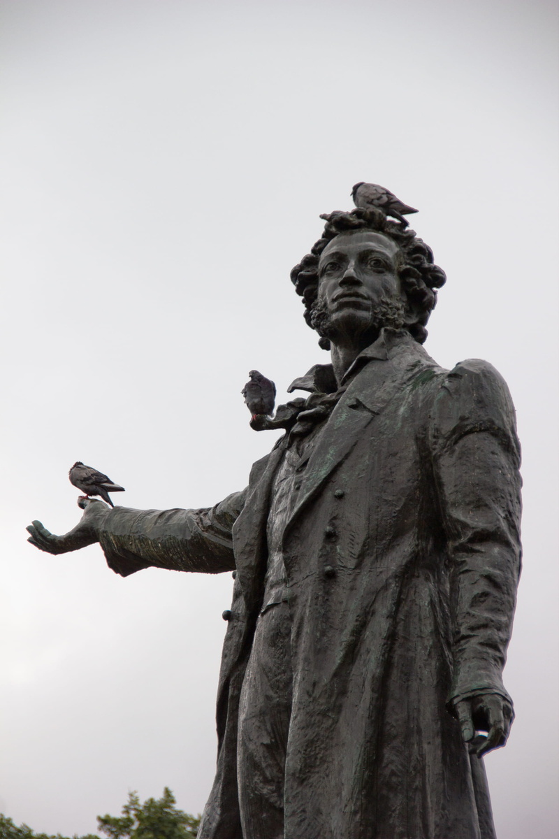 bronze, petersburg, history, memory, craft, clear sky, nature, day, city, writer, genius, stone, monument, the past, pushkin, copy space, square, art and craft