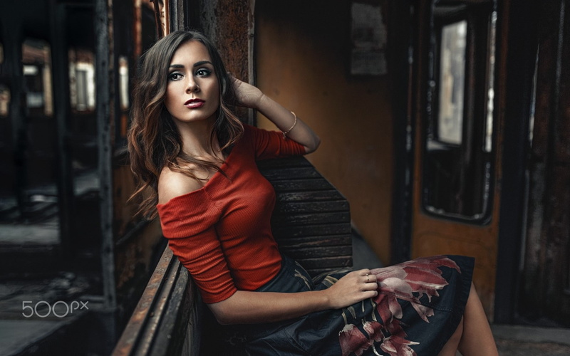 long hair, sitting, Katarzyna Kluska, model, women, 1080P, 500px, Damian Piórko