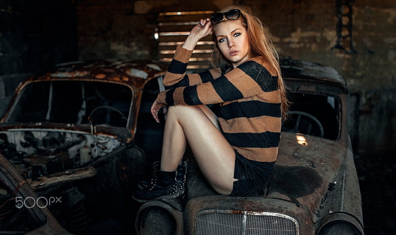 sadness, one person, beautiful woman, transportation, Caroline Banasik, long hair, emotion, blonde, women, sitting, motor vehicle, ruined, young adult