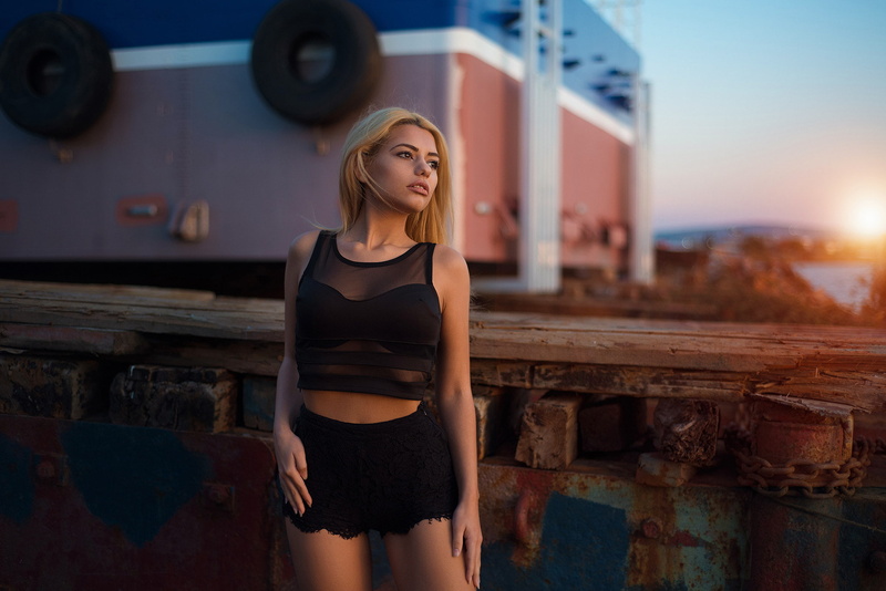 brunette, women, portrait, 1080P, women outdoors, blonde, black clothing, Marianna Bafiti