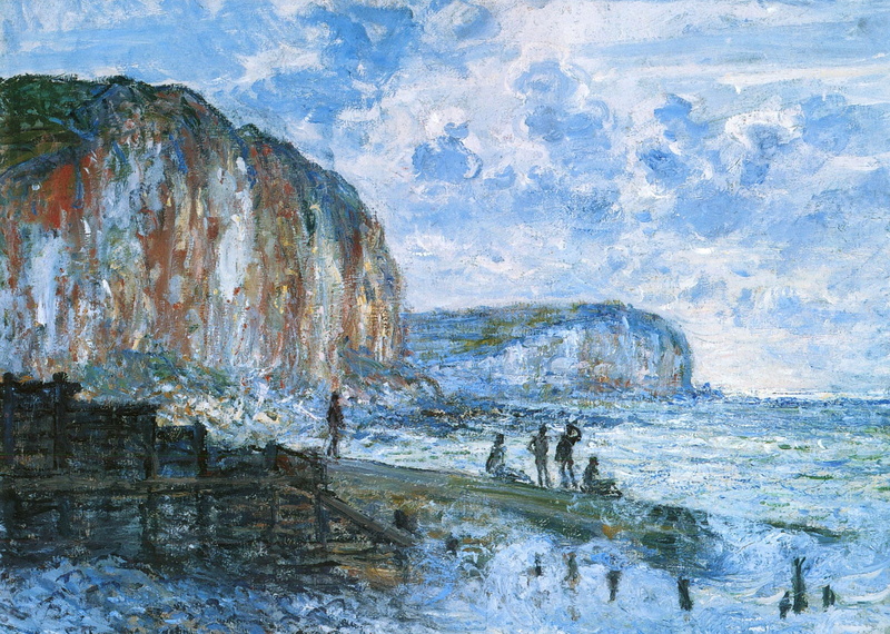 seascape, 1080P, Claude Monet, The Cliff Le Petit Dahl, people, picture, pierce