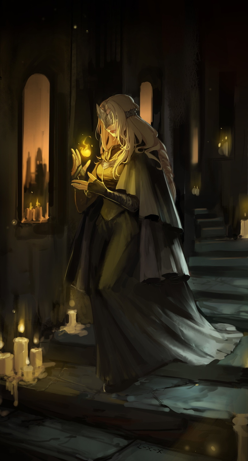 Dark Souls III, praying, religion, architecture, illuminated, indoors, building, place of worship, spirituality, 2K, night, fantasy art, belief, candle