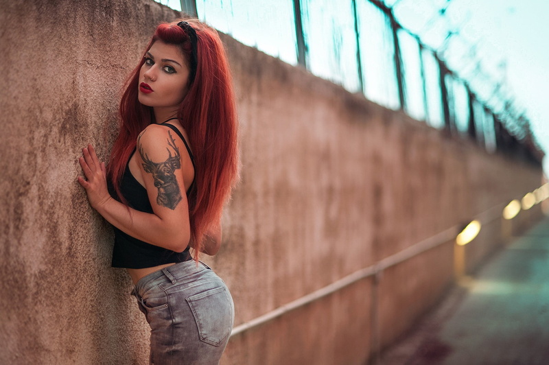 black tops, adult, one person, long hair, young adult, dyed hair, teenager, built structure, hair, red lipstick, real people, fashion, Dimitris Konstantinidis