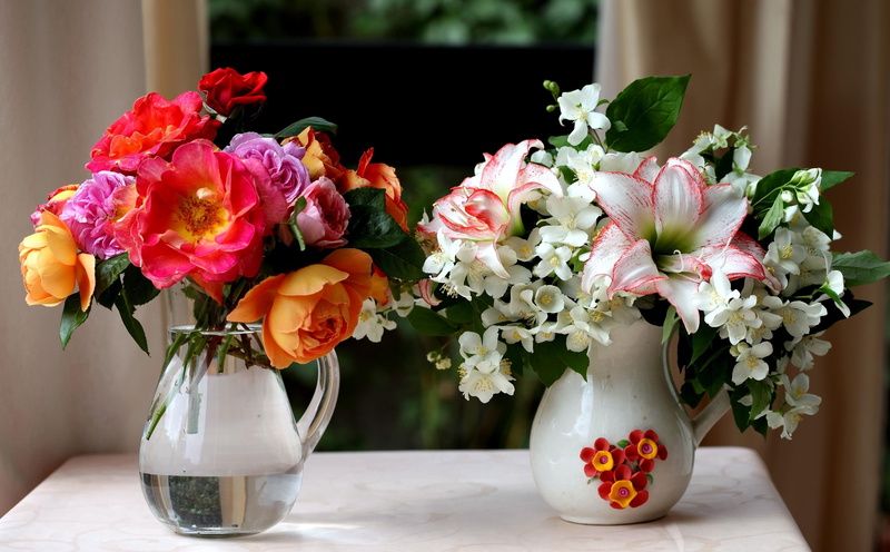 flower Head, summer, elegance, red, love, flower arrangement, vase, vases, close-up, bouquet, multi Colored, jars, petal, glass, wedding, freshness, inflorescence