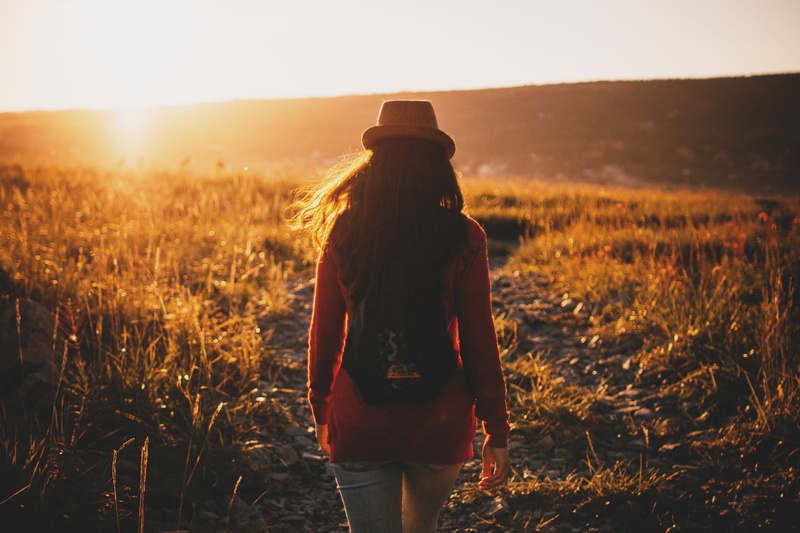 Sunset, cheerful, women, outdoors, lady, hairstyle, three quarter length, red, hour, beauty In Nature, land, sky, enjoyment, females, rural Scene, top