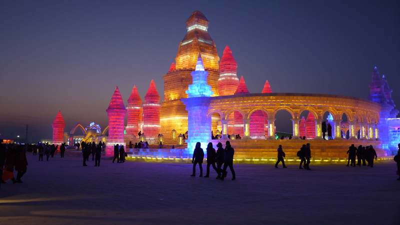 town square, crowd, urban, incidental people, downtown, Ice world, plaza, large group of people, travel, town, lighting, group of people, history, architecture
