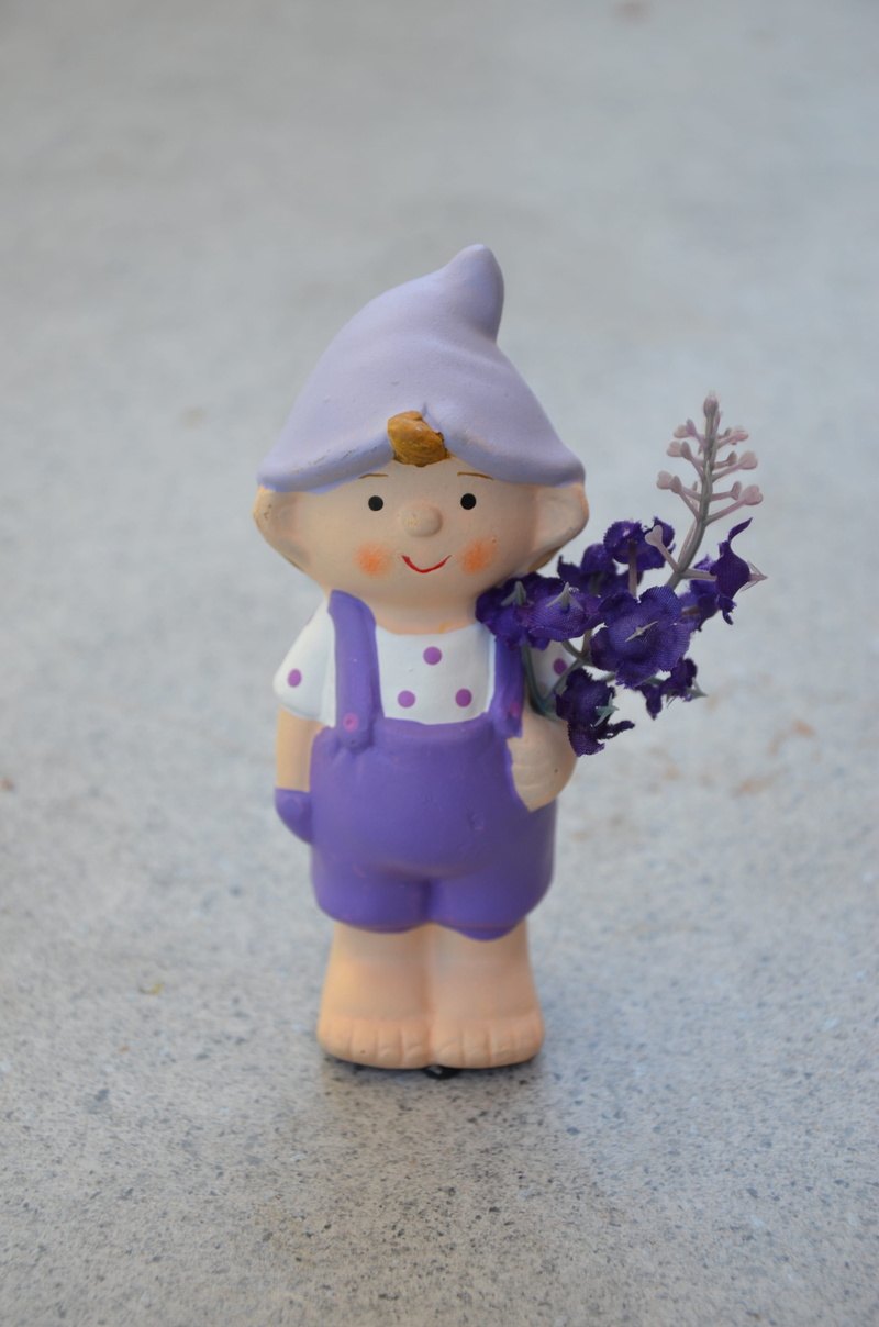toy, female likeness, selective focus, innocence, full length, representation, Garden Gnome, no people, flowers in the hand, creativity, dwarf, stuffed toy