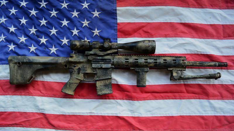 weapons, AR15, 4K, assault rifle, SPR, flag