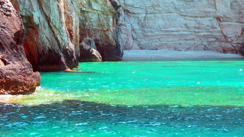 breeze, eroded, view, pool, solid, rock formation, near, beach, physical geography, no people, day, holidays, zakynthos, 4K, geology, nature, water, green