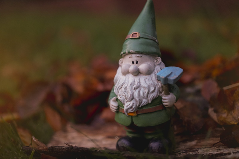 dwarf, child, one person, figurine, babyhood, selective focus, portrait, leaf, outdoors, garden, plant, nature, focus, tree, shallow, gnome, 5K, day, full length
