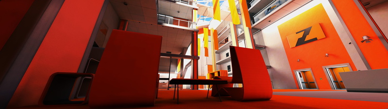 window, architecture, outdoors, city, chair, built structure, building, orange, residential district, building exterior, seat, Mirrors Edge, restaurant