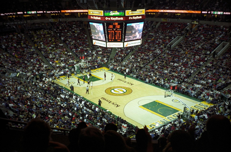match - sport, crowded, looking, soccer, poker, real people, group of people, sport, high angle view, spectator, green, NBA, fan - enthusiast, Seattle Supersonics