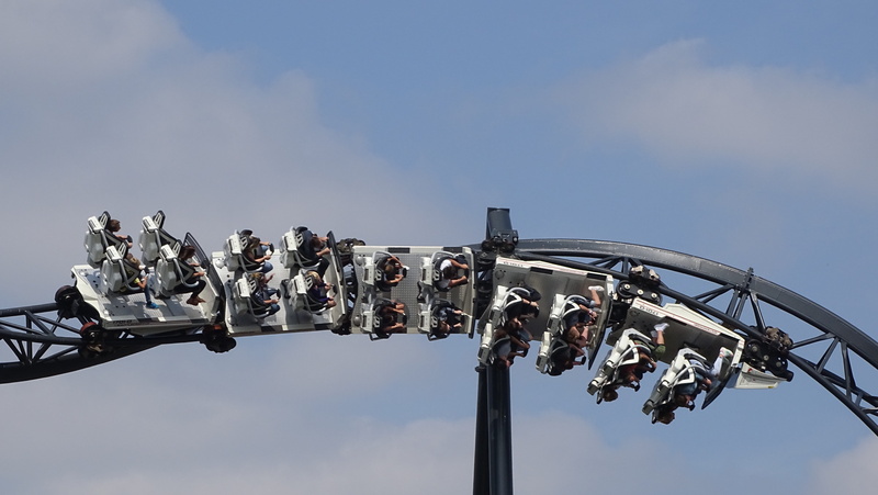 men, 5K, real people, low angle view, amusement park, roller coaster, speed, fun, adrenaline, arts culture and entertainment, europa park, park, theme park