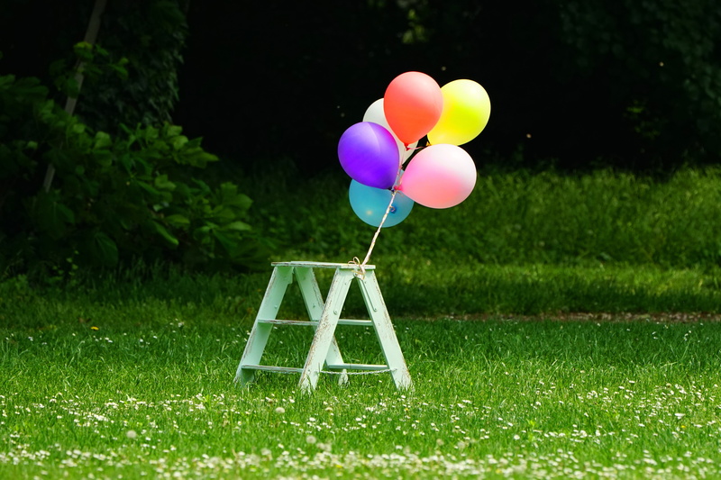balloons, plant, park, table, helium balloon, sunlight, tied, field, balloon, day, pleasure, park - man made space, six, multi colored, summer, green color