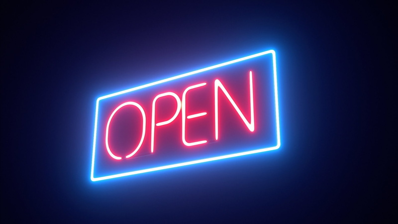 red, sign, glowing, leaving, western script, studio shot, black background, open sign, Typography, indoors, illuminated, neon, text, architecture, quote