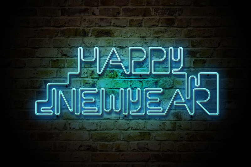 Happy New Year, 2K, Neon sign