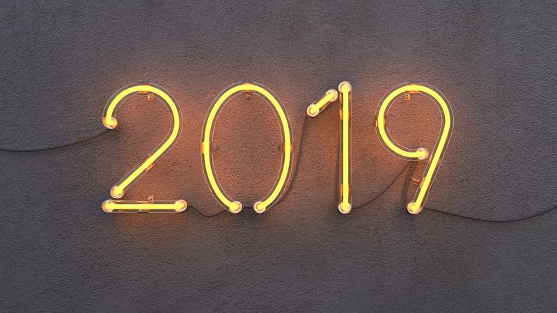Neon sign, 2019, Happy New Year, 4K, HD, 4K