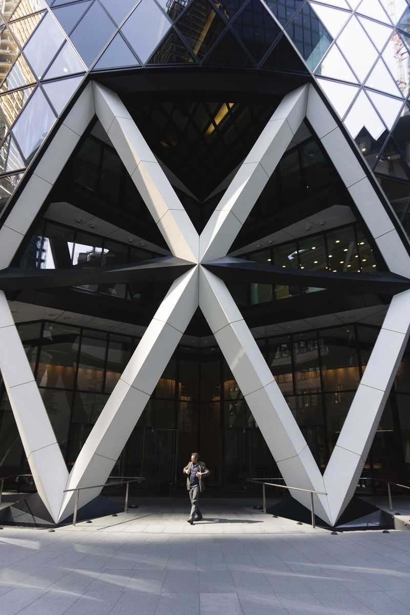 architectural feature, triangle shape, glass, real people, st, mary axe, building exterior, axe, travel, 5K, one person, full length