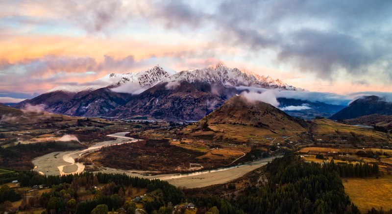 5K, autumn, beauty In Nature, snow, photo, landscape, Queenstown, New Zealand, nature, Sunset, lanscape, com, scenics, mountain, covered, outdoors, mountain Peak
