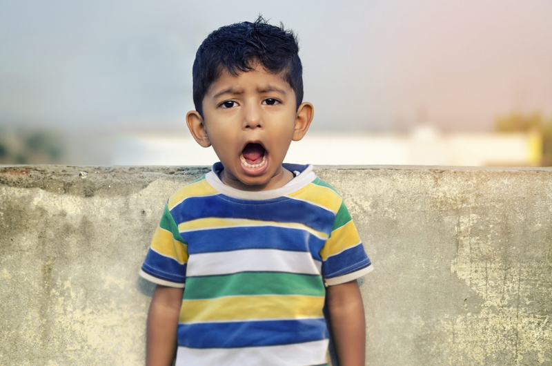 mouth open, portrait, real people, Child, day, looking at camera, white, waist up, outdoors, cute, striped, men, children only, innocence, boys, casual clothing