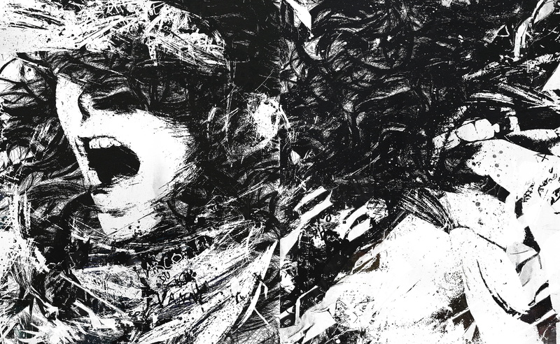 Black and White, representation, abstract, mouth open, close-up, Loud, art and craft, full frame, body part, black, outdoors, painting, 2K, human representation