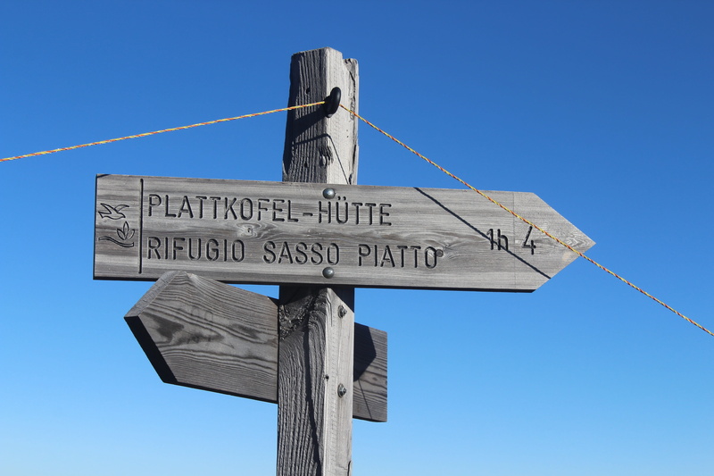 no people, road, plattkofel, clear sky, sign, south tyrol, board, wood - material, old, communication, italy, direction, day, wooden post, road sign, symbol