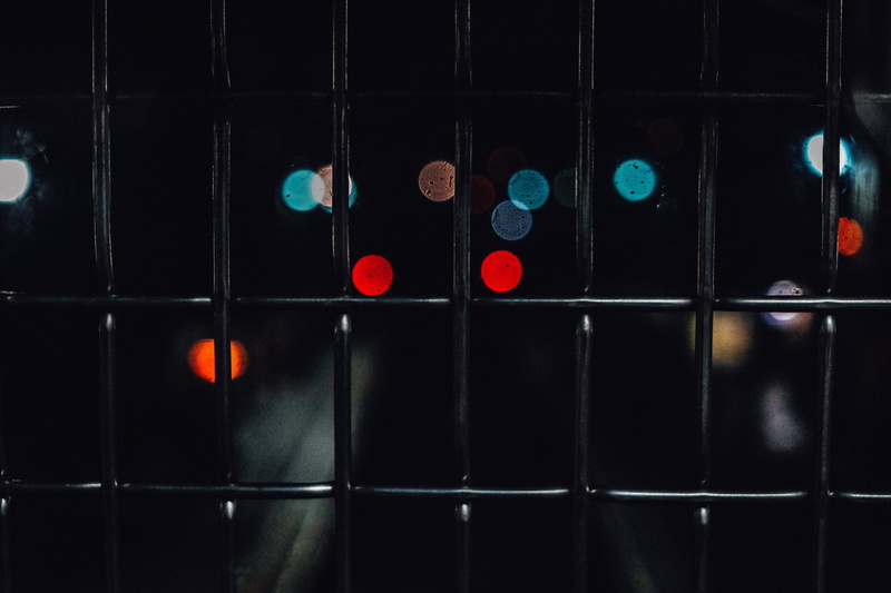 backgrounds, photography, 4K, no people, indoors, grid, cage, red, architecture, full frame, bar, bokeh, metal, night, Light, pattern, black, close-up