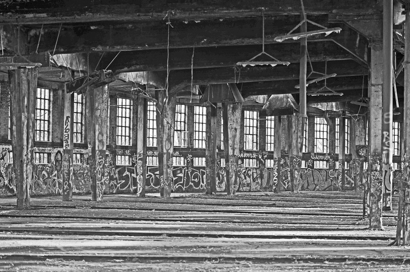 black white, outdoors, rheine, break up, run-down, forget, roundhouse, lost places, built structure, 40 years of vacancy, obsolete, building exterior, metal
