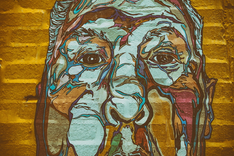 close-up, street Art, craft, new, 4K, wall - building feature, paintings, wide, shape, urban, Alfred Hitchcock, blue, art, ornate, illustration, pattern