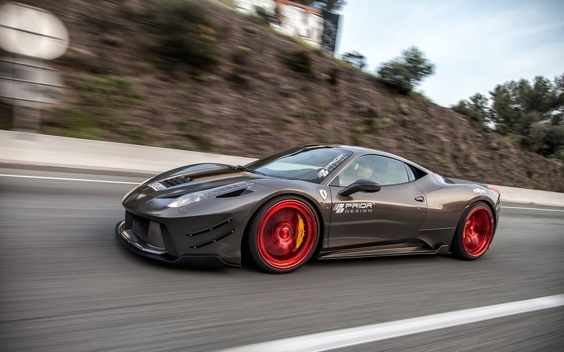 Ferrari 458 Italia, silver colored, road, land vehicle, car, red, wealth, chrome, day, motion, road trip, motor vehicle, sports car, speed, Ferrari, Prior Design