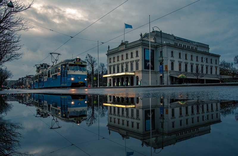 the evening, Sweden, Gothenburg, tram, 1080P