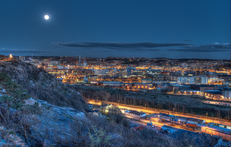 Gothenburg, home, the sky, Sweden, the moon, 2K, night, lights