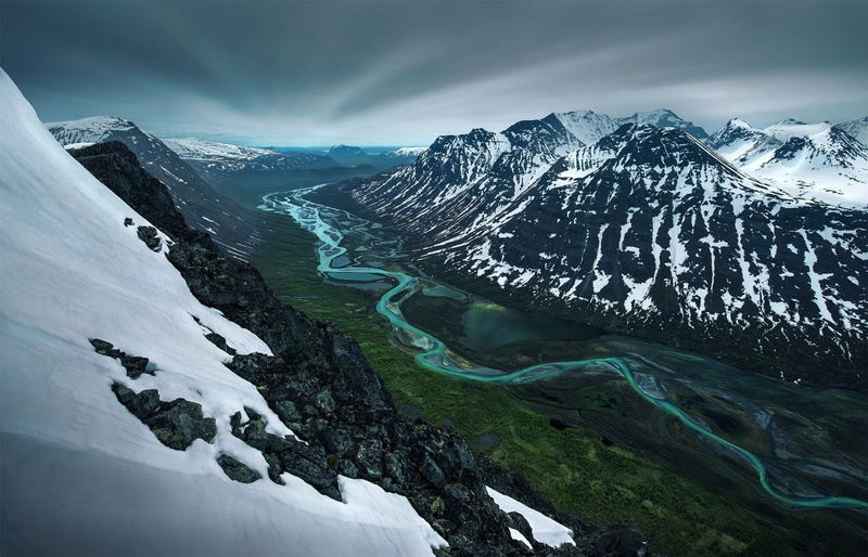 nature, sky, non-urban scene, river, cloud - sky, spring, mountain range, valley, 1080P, beauty in nature, mountains, frozen, tranquility, ice, mountain