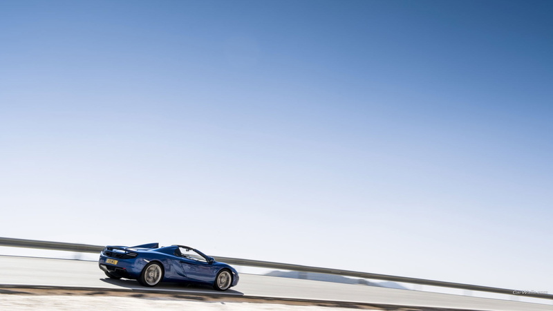 1080P, blue cars, mode of transportation, side view, outdoors, copy space, low angle view, land vehicle, McLaren MC4-12C, road, horizon, no people, sky