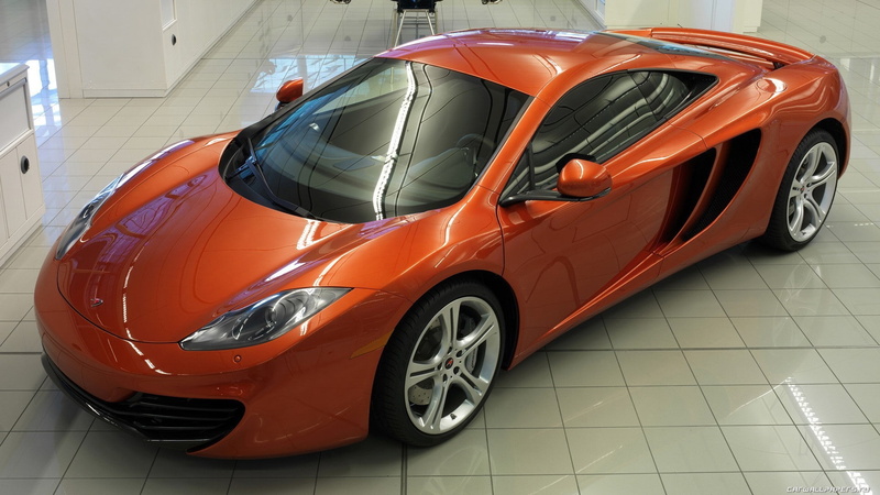 orange color, clean, red, tile, transportation, tiled floor, motor vehicle, red cars, luxury, McLaren MP4-12C, day, garage, indoors, tire, mode of transportation