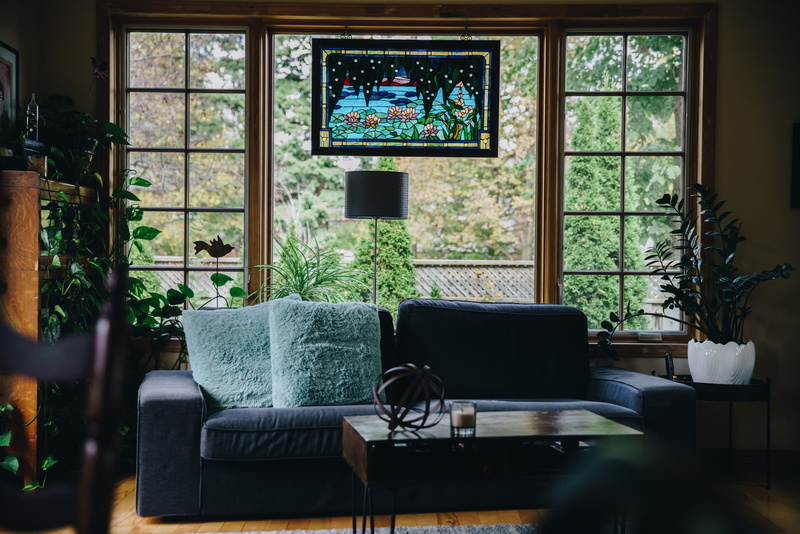 photo, Home, potted plant, Living room, Furniture, Table, armchair, tree, sofa, Window, plant, cozy, Room, day, home interior, indoors, domestic room, chair