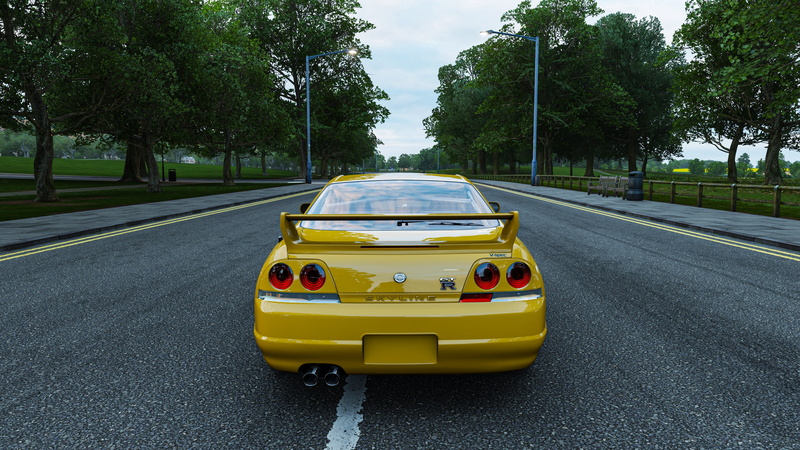 forza horizon, nissan skyline, england, nissan, road, yellow, 4K, nissan gtr, london, nissan skyline r33, forza
