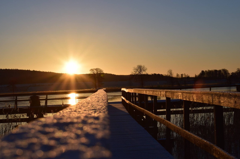 sunset, sweden, sun, Vänersborg, the starry night, reflection, tree, bright, vänersborg, Sweden, wood - material, railing, outdoors, lake, no people, river