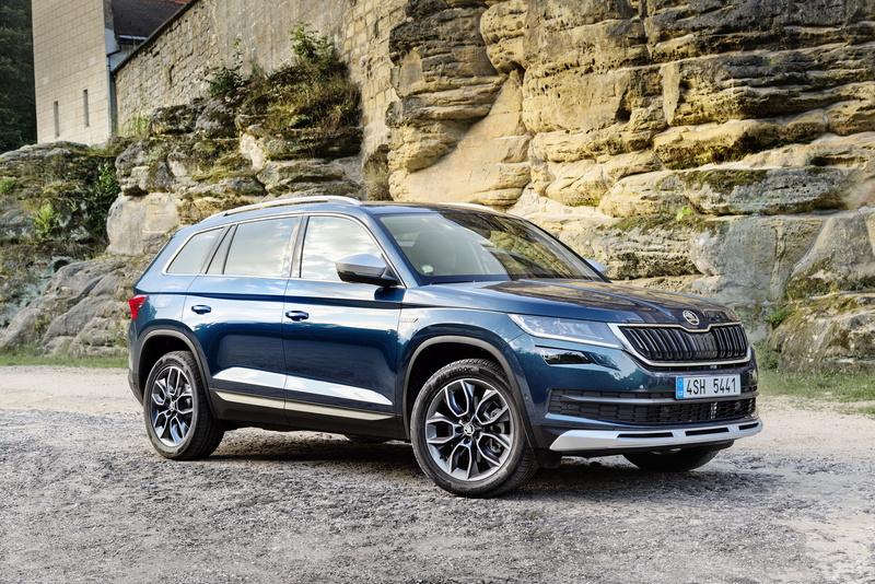rock, Skoda, Kodiaq Scout, wall, 4K, blue, primer