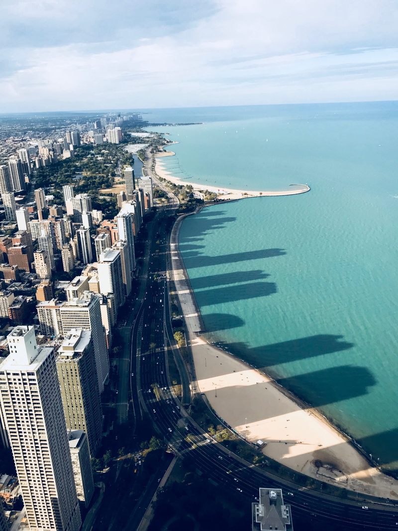 cloud - sky, illinois, horizon, building, transportation, 4K, day, no people, chicago, water, scenics - nature, city, urban, horizon over water, architecture
