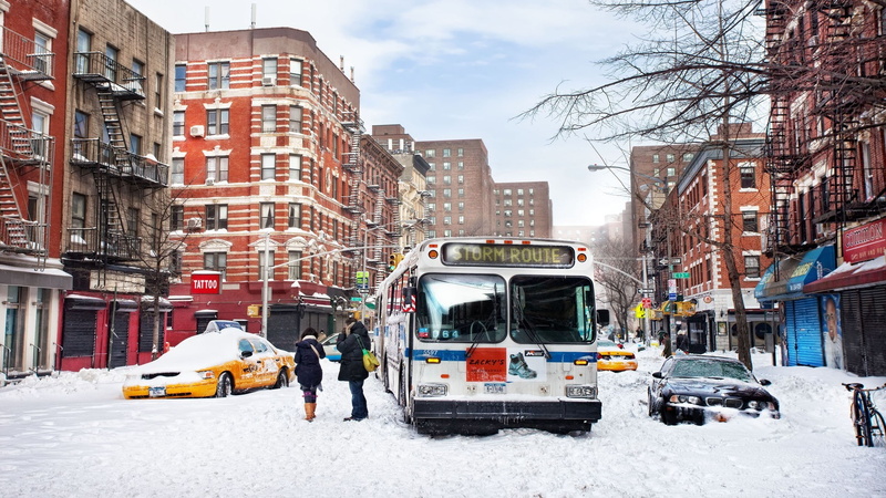 1080P, New York City, winter, bus, transportation, day, architecture, nature, cold temperature, motor vehicle, city life, car, cityscape, building exterior