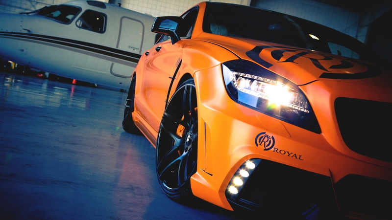 car, day, orange color, Mercedes-Benz, tuning, mode of transportation, headlight, stationary, transportation, outdoors, lighting equipment, supercars, 1080P