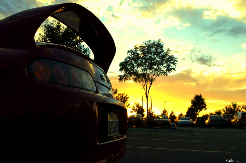 1080P, stationary, outdoors, school bus, plant, sky, transportation, cloud - sky, travel, no people, Toyota Supra, land vehicle, car, street, day, road
